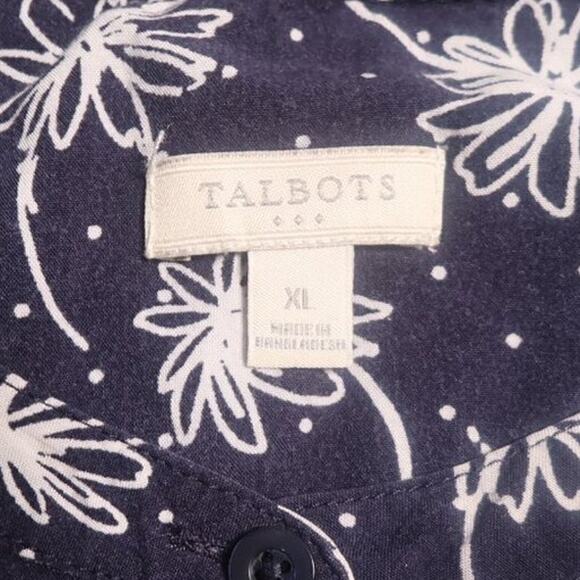Talbots Long Sleeve Blouse Rayon Navy Cottagecore Collarless Button Down Sz XL - Picture 4 of 10
